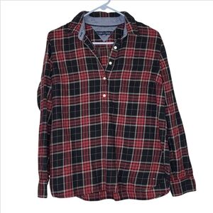 Tommy Hilfiger Red & Black Plaid Popover Flannel Shirt Size Large